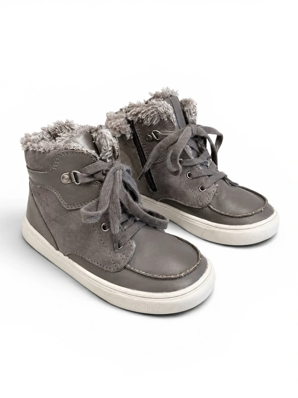 Old Navy Size 11 Toddler Gray Faux Fur Lined Lace-Up Boots GUC